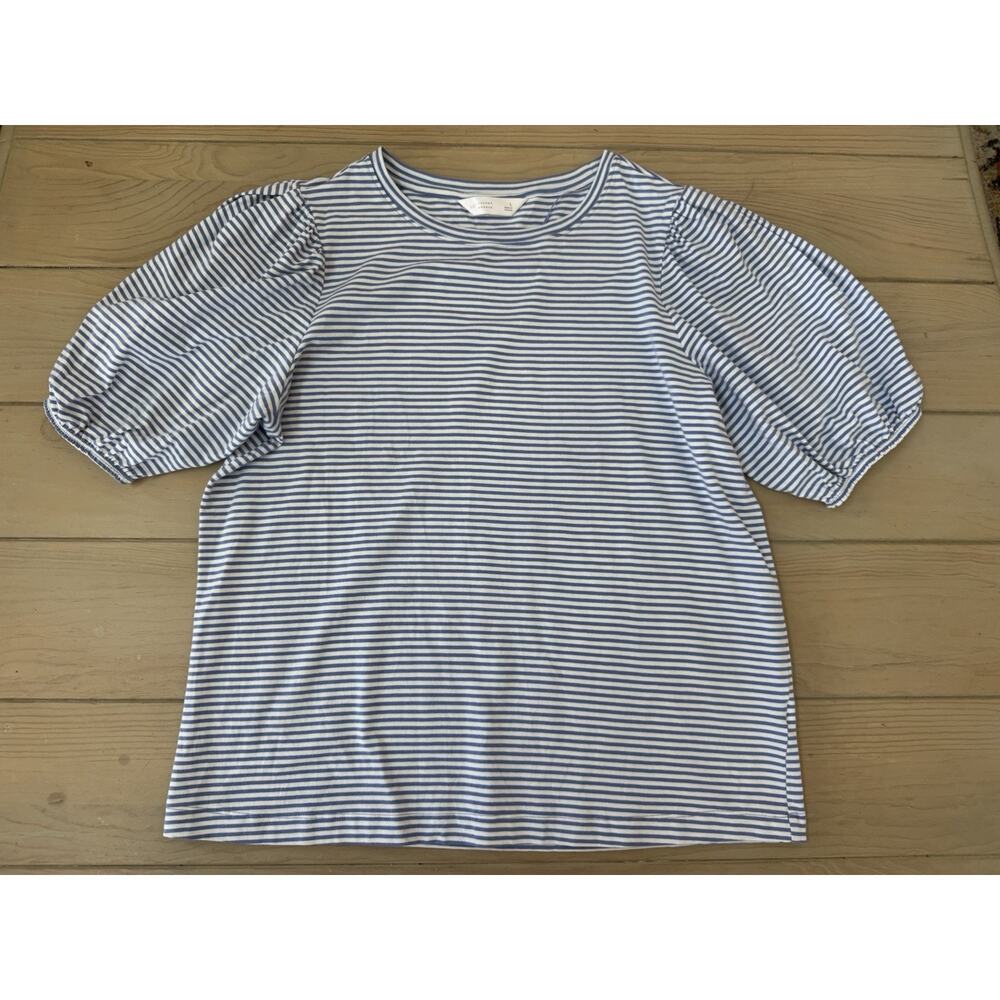 LC Lauren Conrad Women’s Blue White Striped Puff Sleeve Top Size L - Picture 5 of 8